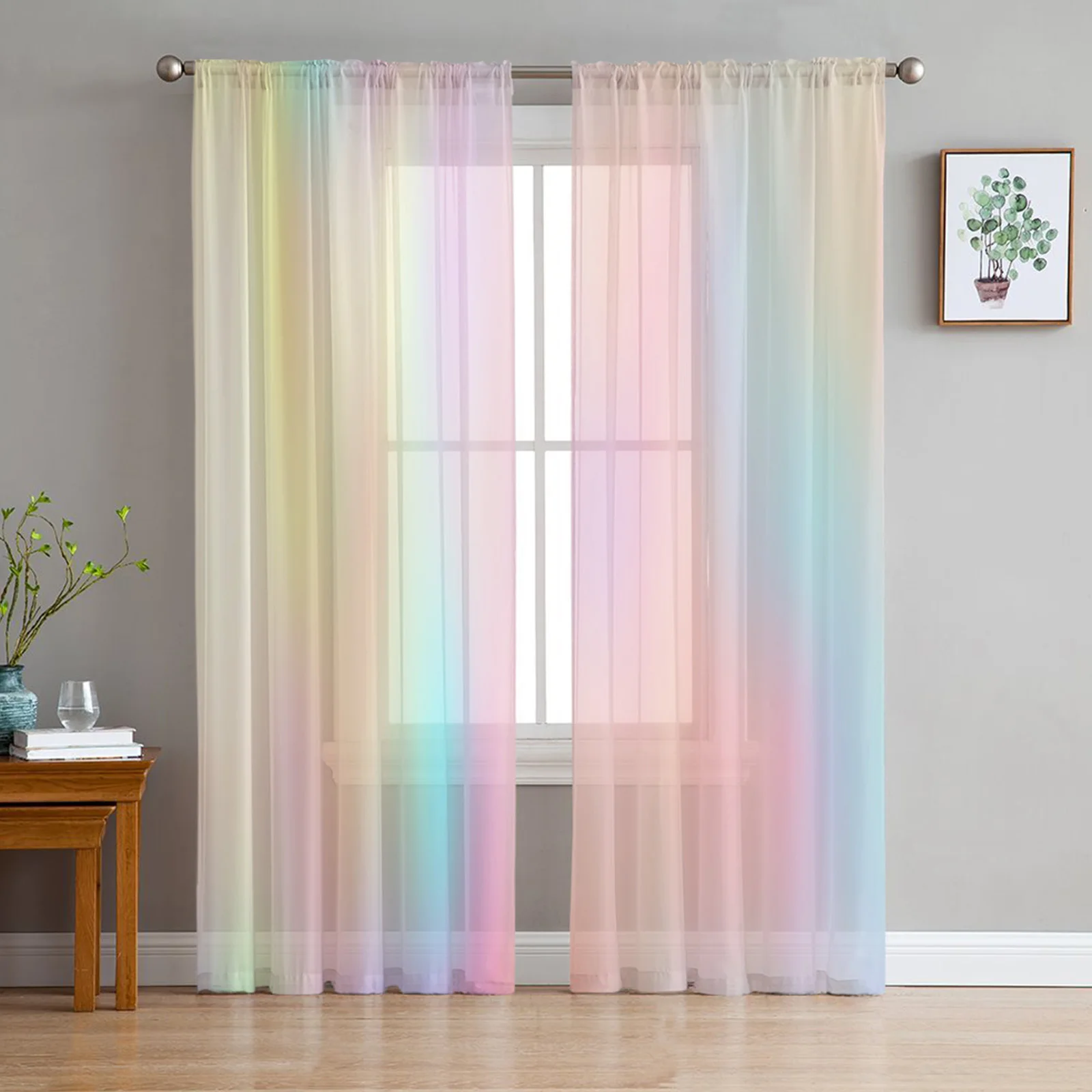 Youth Bedroom Sheer Curtains Rainbow Pink Morning Glow Kitchen Study