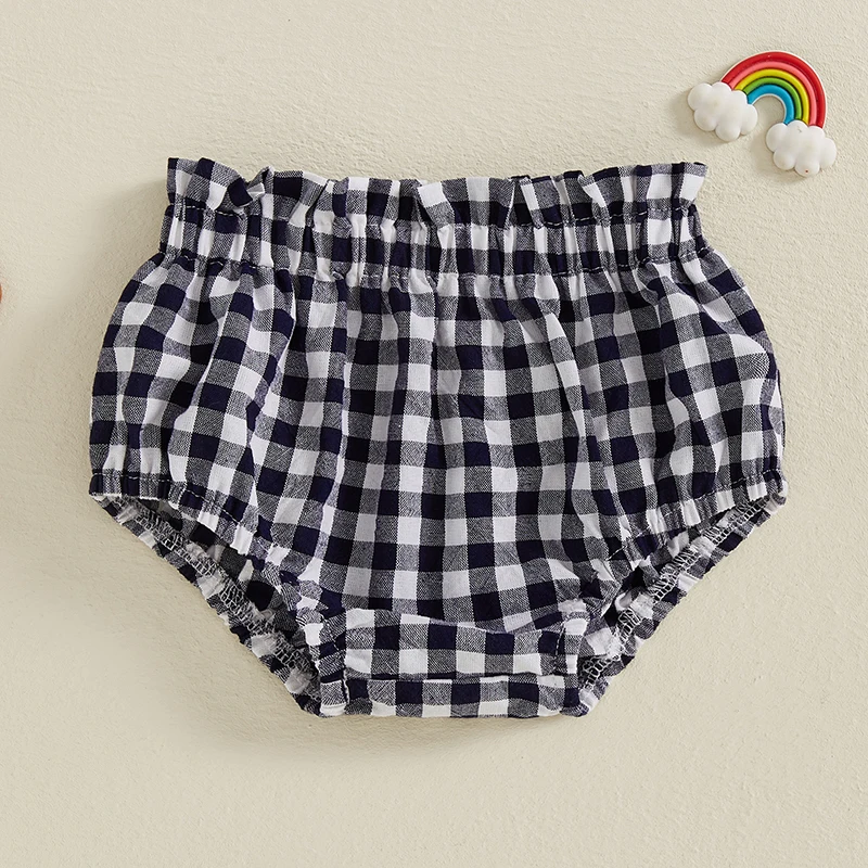 Casual Shorts Cotton Shorts Baby Cotton Bloomers Summer Newborn Baby Elastic Waist Shorts Casual Plaid Print Toddler Bloomers PP Pants Cotton Soft Triangle Baby Girl Shorts