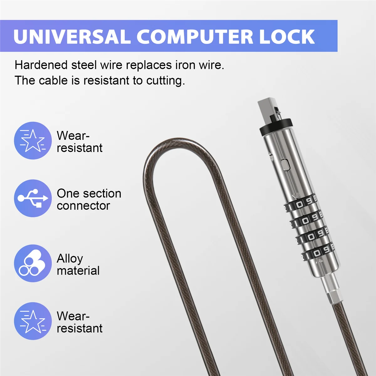 컴퓨터용 USB 노트북 보안 케이블 잠금 장치, 4 디지털 범용 잠금 장치