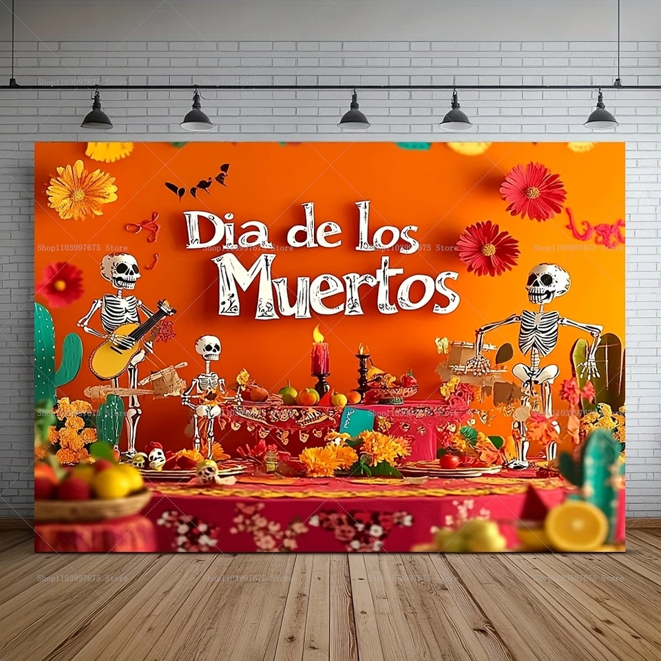 Toile De Fond Día De Los Muertos - Décoration Photo Halloween | 240x180 Cm | Tissu Vinyle | Impression Haute Définition