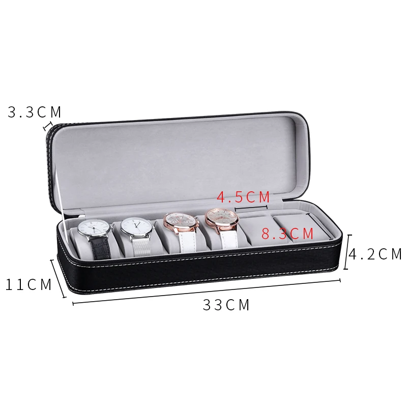 Watch Box 6/10/12 Slots PU Leather Watch zipper Box Jewelry Display Flannel Liner Organizer Portable Storage Case