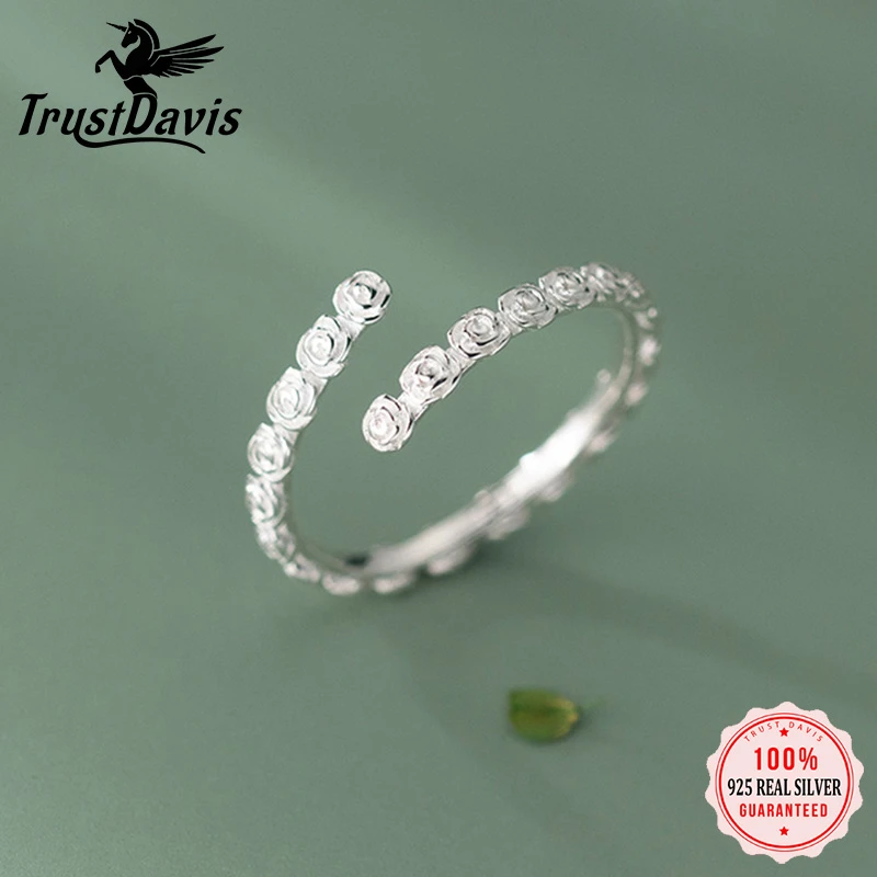 Sterling Silver Rings Rose Flower Real 925 Sterling Flower Rings