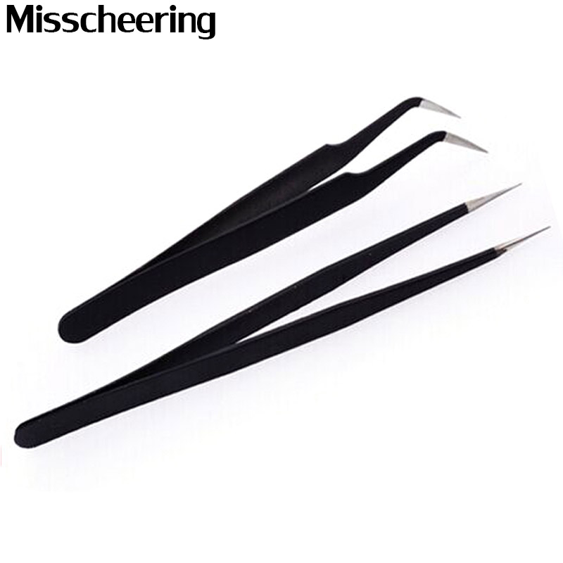 2pcs a Set Rhinestone Tweezer Professional Stainless Straight Curved Antioxidant Glitters Eyelash Nail Decoration Picking Tool