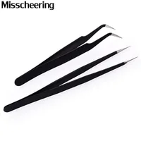 2pcs a Set Rhinestone Tweezer Professional Stainless Straight Curved Antioxidant Glitters Eyelash Nail Decoration Picking Tool 1