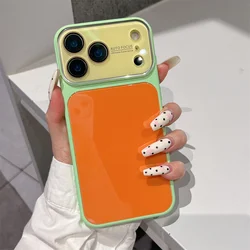 Luxury Colorful Glass Glossy Phone Case with Full Lens Protection and Shockproof Design - iPhone 18 Pro Max (Mint Green Orange)