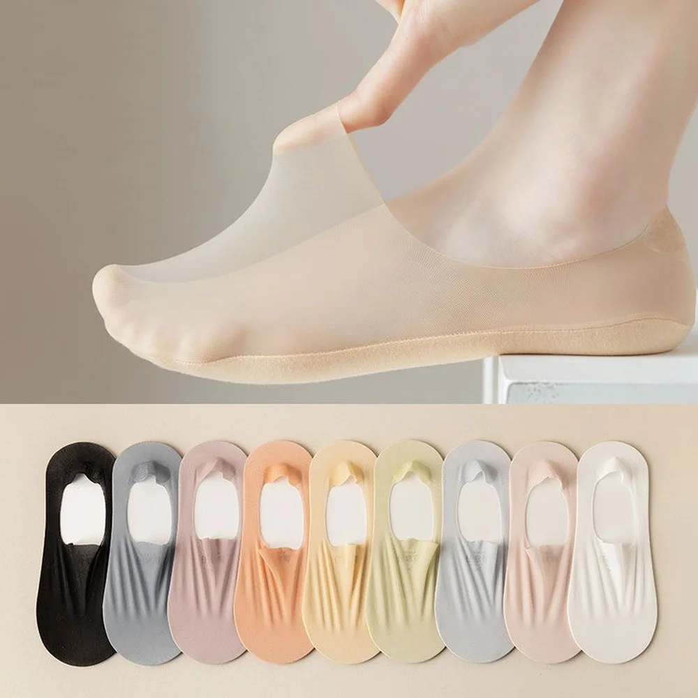 

Silicone Anti-slip Invisible No Show Socks Summer Ultra-thin Breathable Sock Slippers Solid Color Ice Silk Low Cut Boat Socks