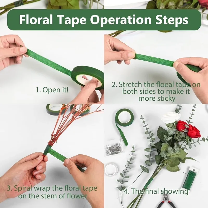 Floral Tapes Self-adhesive Floral Paper Tapes Bouquet Stem Green Floriculture Tape Stamen Wrapping Florist DIY Artificial Flower Supplies
