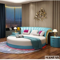 Upgrade Your Sleeping Experience with Linlamlim Round Leather Bed Frame Italian Genuine Leather Double Beds Lit 2 Personnes 2