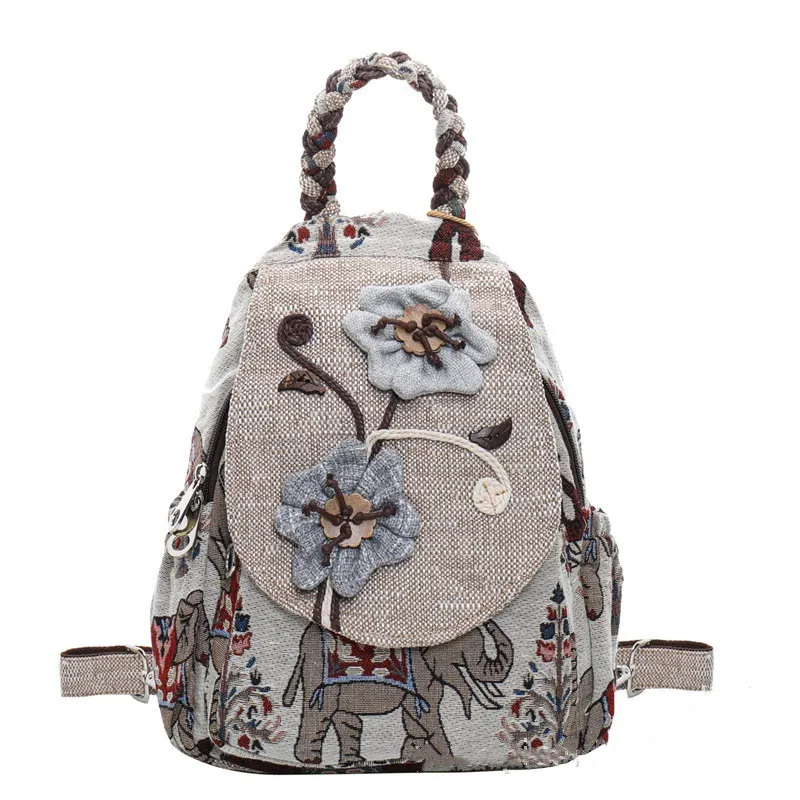 Ethnic Stye Womens Backpacks Double Layer Canvas Clothe Bags Lightweight Embroidery Print Travel Backpacks For Friends Gift 4