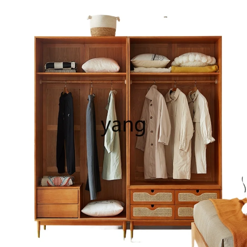 

CX Solid Wood Rattan Wardrobe Double Door Bedroom Storage Home Sliding Door