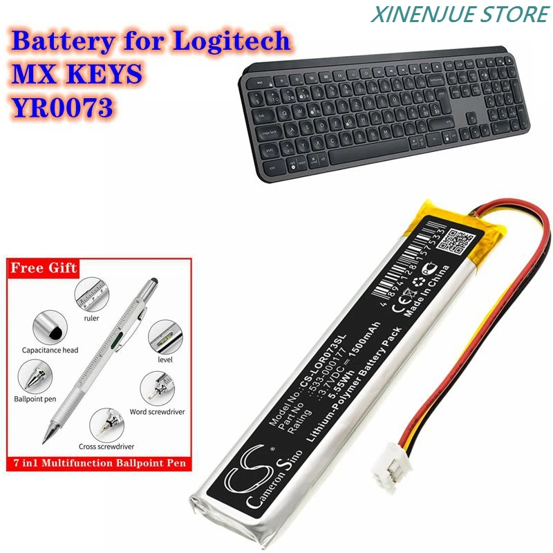 Keyboard Battery 3.7V/1500mAh 533-000177 for Logitech MX KEYS,YR0073