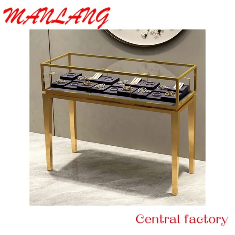 

CustomKainice OEM custom luxury gold manufacture jewelry cabinet Floor standing jewel showcase jewellery display stand with Lock