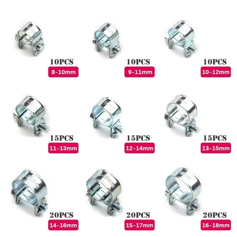 Hose Clamps 135/60Pcs Double Ears Clamp 8-18mm Worm Drive Fuel Water Hose Pipe Clamps Assorted Kit