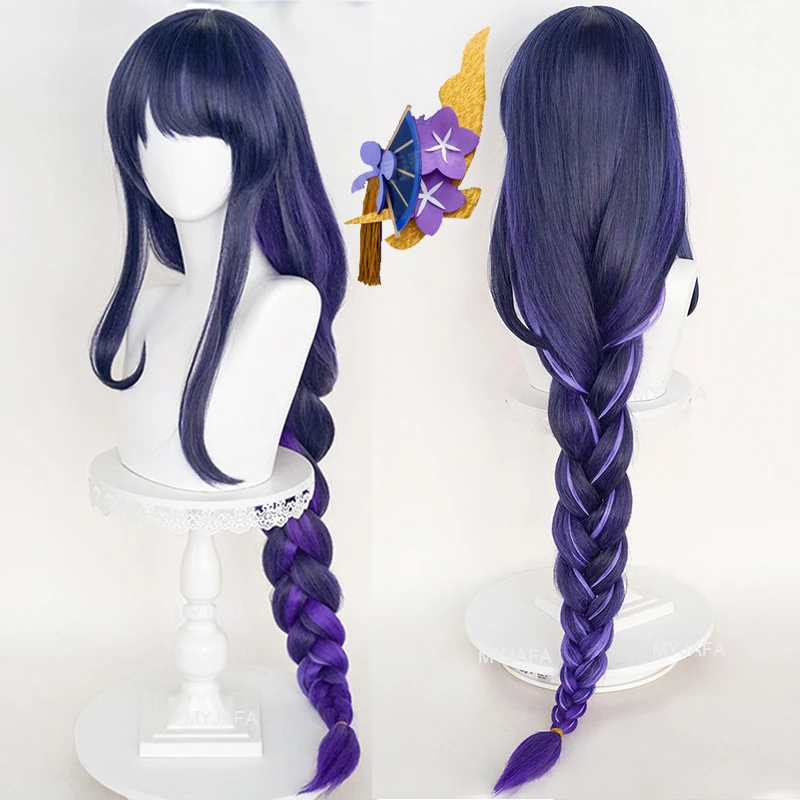 Game Genshin Impact Raiden Shogun Cosplay Wig 110cm Long Heat Resistant