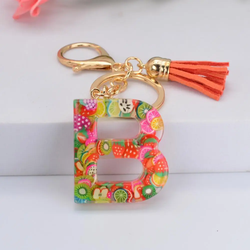 

Key Chain 26 Letters Fruit Pattern Women Compact Long Lasting Key Ring Bag Decoration