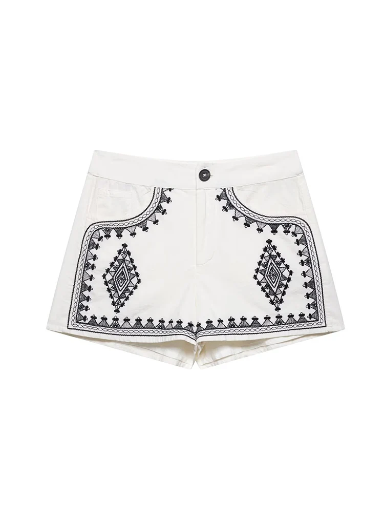 TFMLN Embroidery Shorts Set For Women 2 Pcs V Neck Sleeveless Contrast Embroidery Vest Shorts Female High Street Fashion Outfits