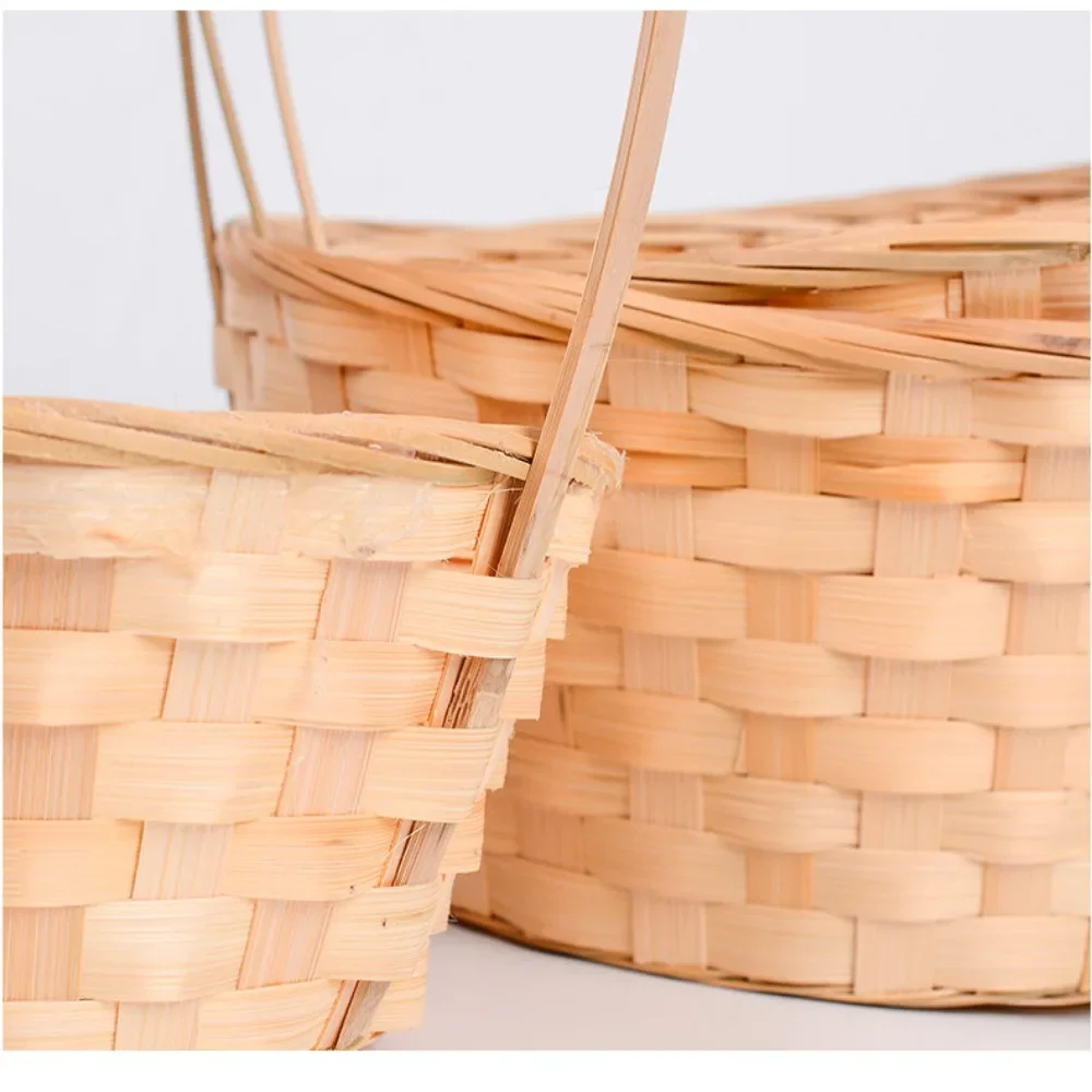 New Handmade Storage Basket Kitchen Accessories Durable Rattan Fruit Basket Multifunction Long Handle Bamboo Flower Basket 3