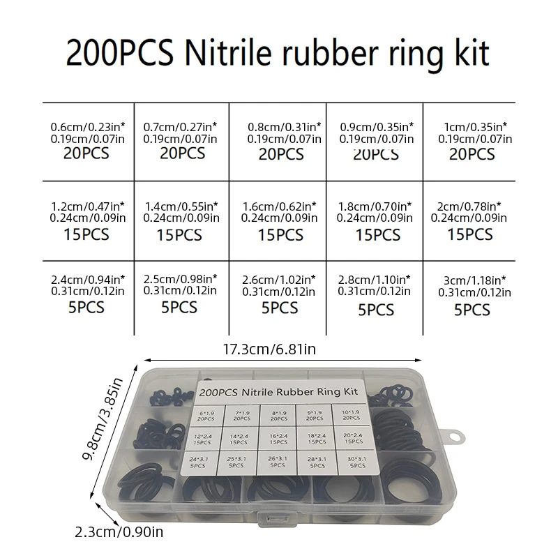 Rubber O Rings 200pcs Boxed For Faucet Hose Connector Seal Valve Water Proof Machine Oil Proof Washer Combo Set