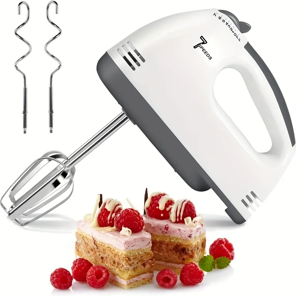 

Egg Beater Electric Household Blender Set 7-Speed Electric Hand Mixer with 2 Dough Hooks & Beaters