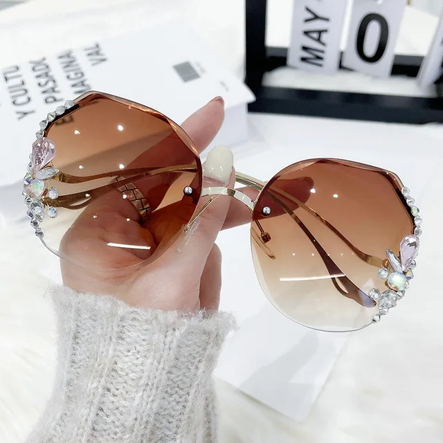 2023 Rhinestone Frameless Rhinestone Sunglasses Anti UV Diamond Rimmed For  Women With Slim From Fashionscarfco, $8.4
