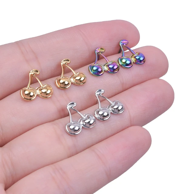 Boucles d'oreilles en acier inoxydable avec bouchon d'oreille pour femme,  boucle d'oreille fruits Kawaii, accessoires arc-en-ciel, argent, or