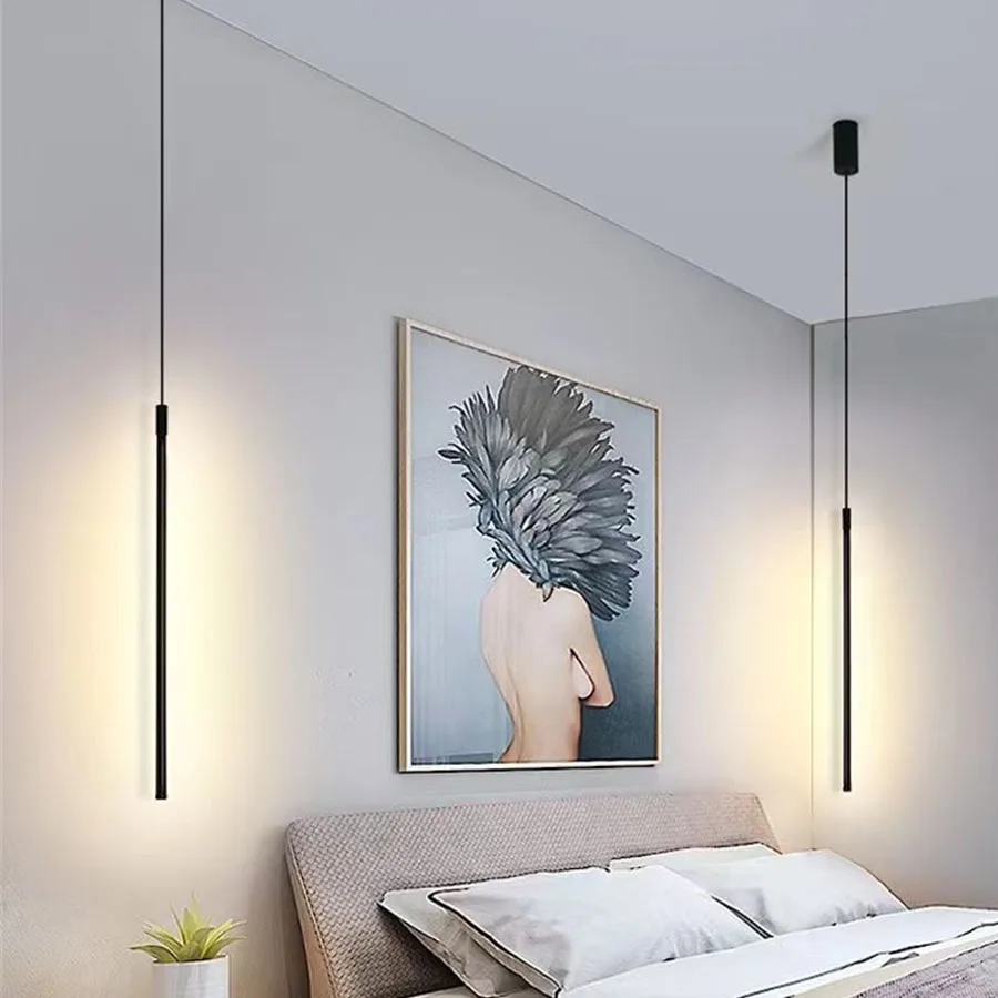 

120CM Modern Minimalist Long Strip LED Pendant Light Bedroom Bedside TV Wall Background Pendant Hanging Light Fixtures Decor