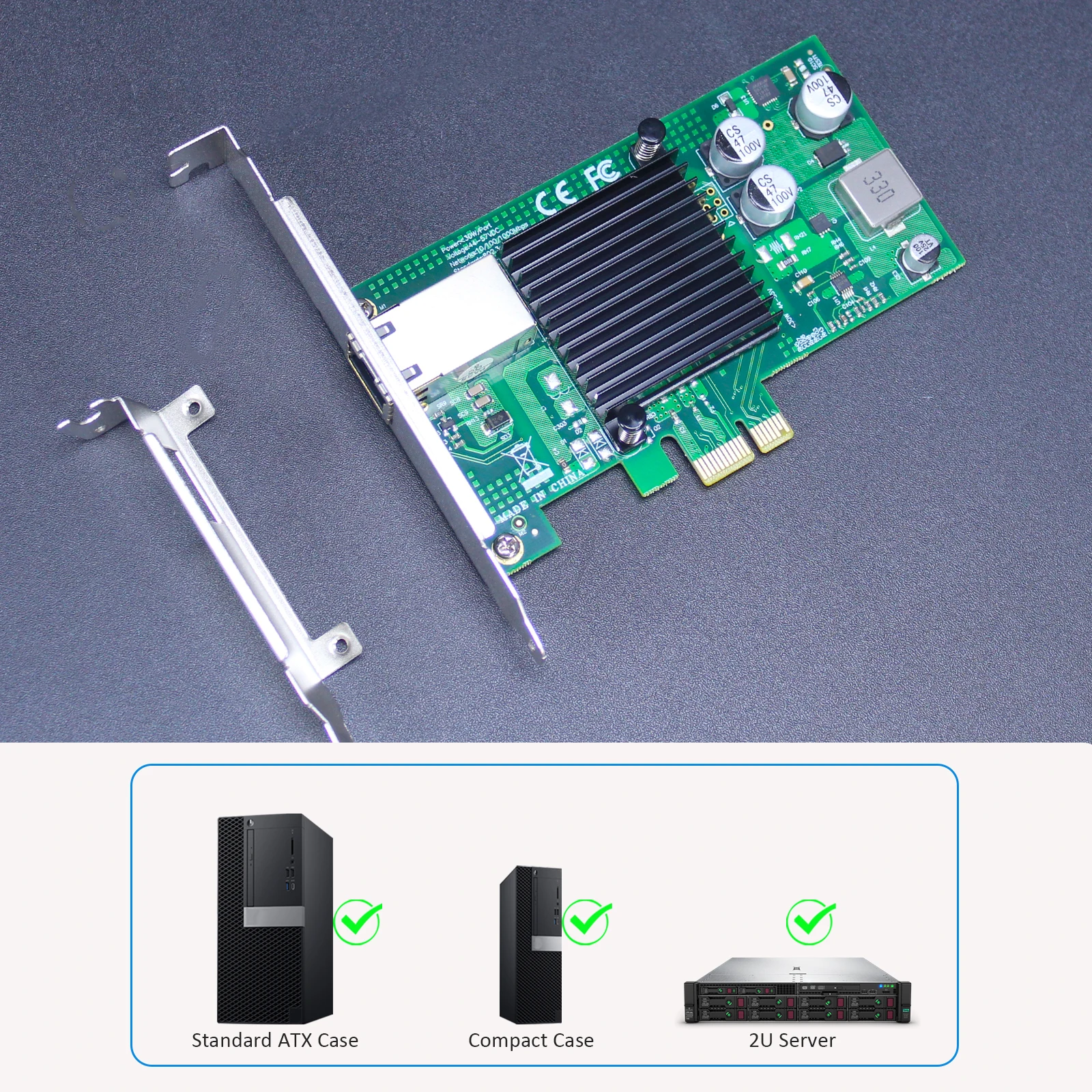 AVB/TSN 기능을 갖춘 PoE+ 네트워크 카드, 기가비트 이더넷 RJ45 LAN 포트, PCIE 2.1 X1 인터페이스