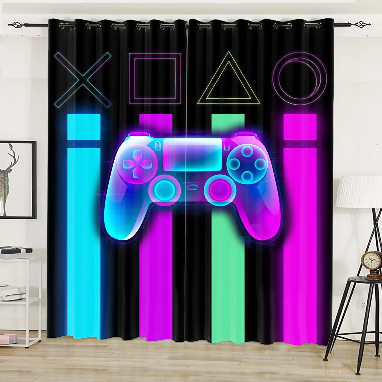 

2pcs Game Play Handle Controller Gamepad Kids Curtains Blinds Window Treatment for Bedroom Office Kitchen Living Room Home Decor