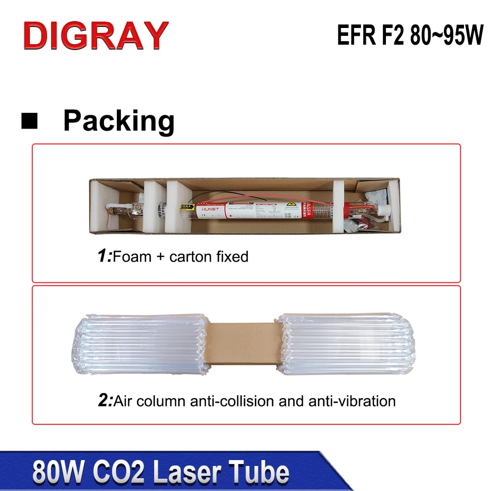 DIGRAY EFR 80W CO2 Laser Tube Diameter 80mm Laser Lamp Length 1250mm Tube Suitable For Engraving And Cutting Machine