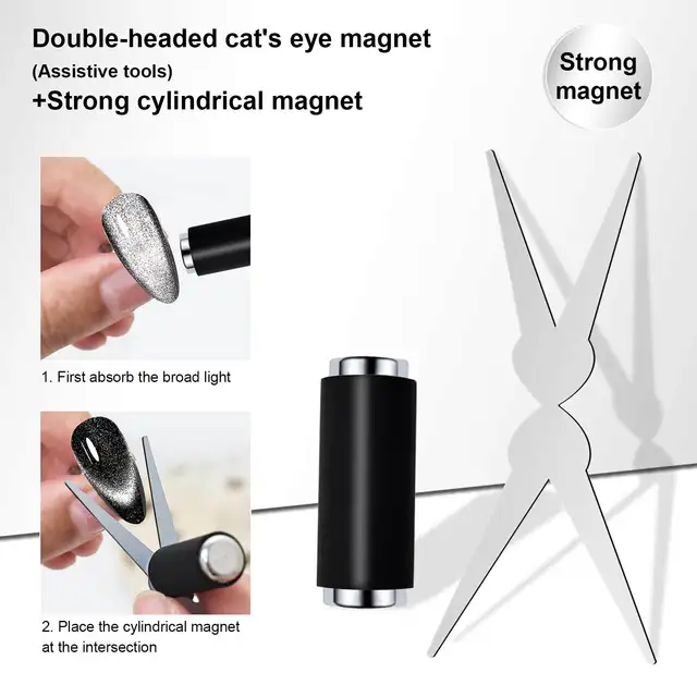 3D Double Headed Nails French Shape Strong Cat Eye Magnet Nail Art Gel Polish Magnetic Effect Manicure Accessories Tools Set 2