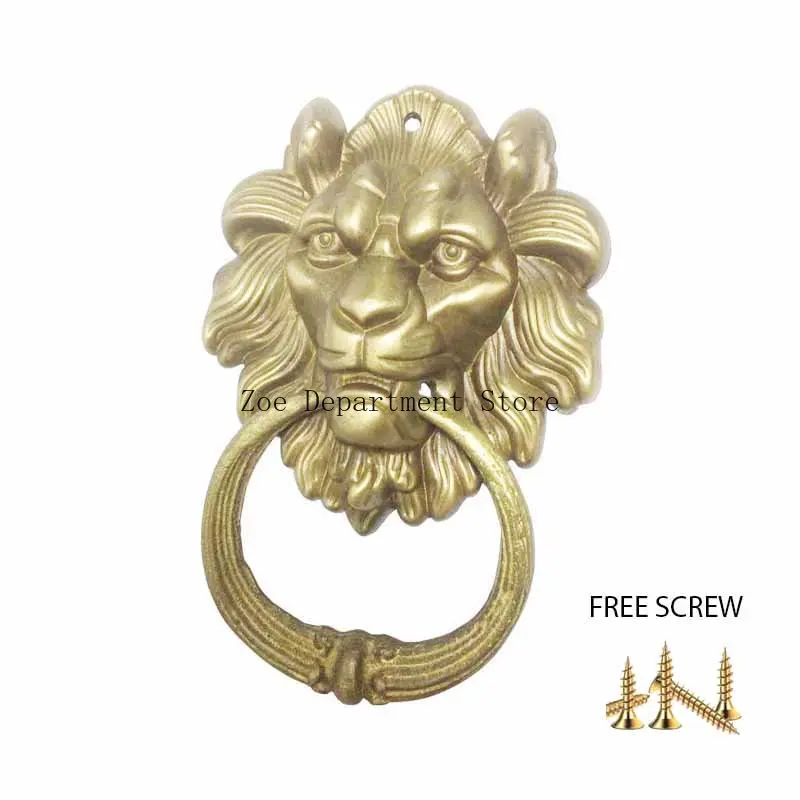 Vintage Brass Casting Lion Head Knocker Solid Wood Villa Courtyard Gate Ring Door Handle Pulls Knob Decoration door knocker