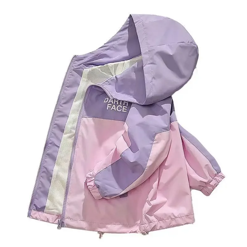 어린이 봄 가을 재킷 스포티 한 후드 코트  소년 소녀 복장 트렌디 한 컬러 블록 탑 대형 어린이 유행