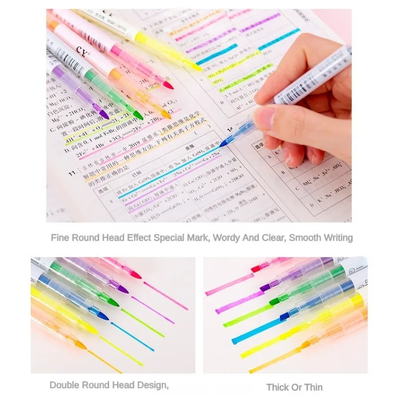 6 Colors/Set Double Headed Highlighter Markers Pens Stationery Office School Supplies highlighter marker,highlighter pen,marker pen