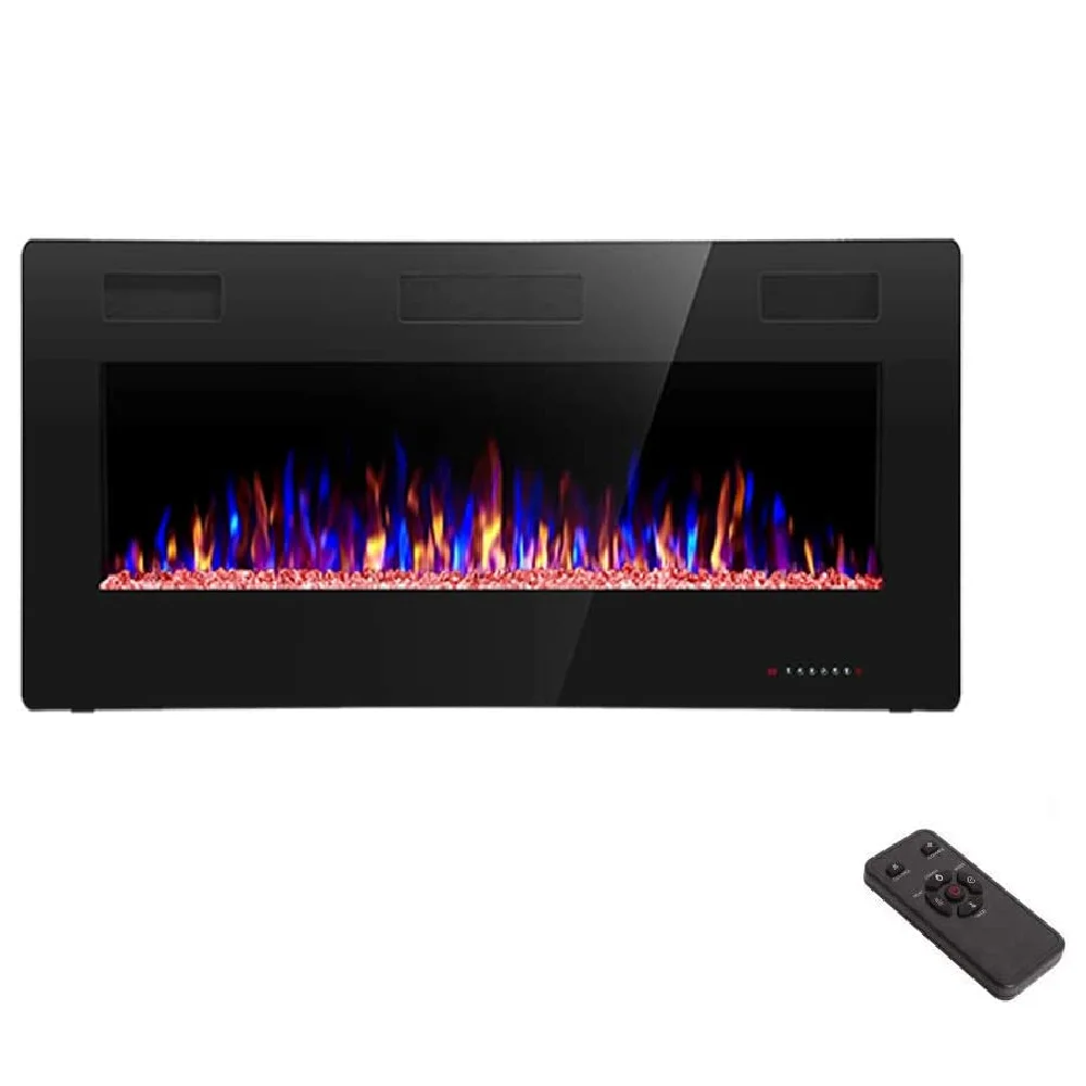 

36 inch Recessed Wall Mounted Electric Fireplace Ultra Thin Low Noise Remote Control with Timer Touch Screen Adjustable Flame