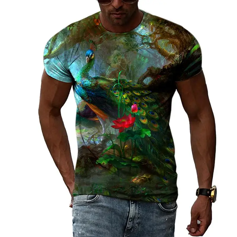 

Summer Fashion Birds Peacock Parrot graphic t shirts For Men 3D Print Hip Hop Harajuku Personality Round Neck Short Sleeve Top