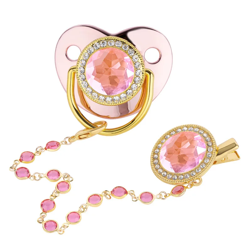 All Zircon Baby Pacifier Crystal Beads Chain Clips with Cover Newborn Boys Girls Silicone Pacifiers Holder Infant Shower Gifts