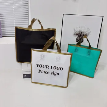 50 shopping frosted plastic bags, gold edged gift bags, fashion industry, clothing storage and carrying, gatherings, customizabl 1