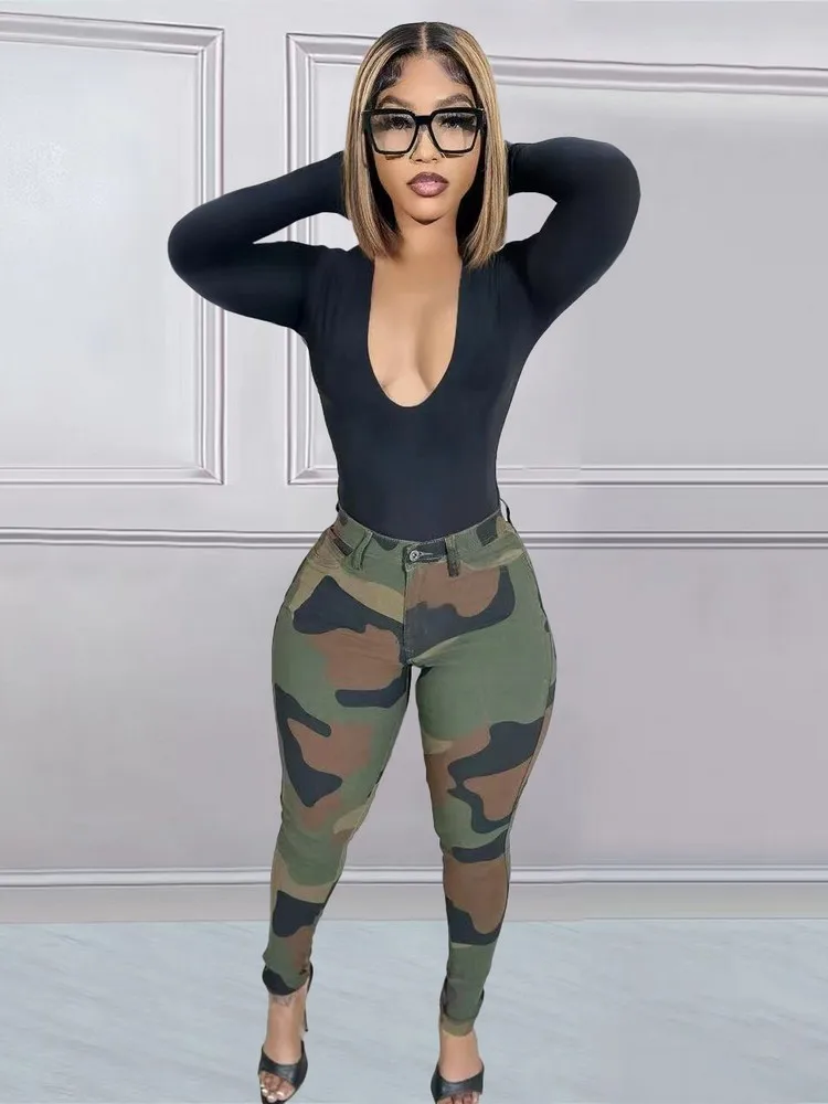 

Camo Camouflage Jogger Pants Fall Clothing For Female Skinny Pencil Leggings Comfortable Package Hip Stretch Long Cargo Pants