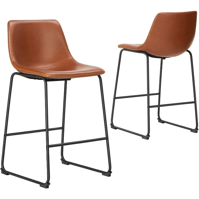 

Bar Stools Set of 2, Counter Height Bar Stools with Back, 26 inch Armless Industrial Faux Leather Barstools with Metal Legs