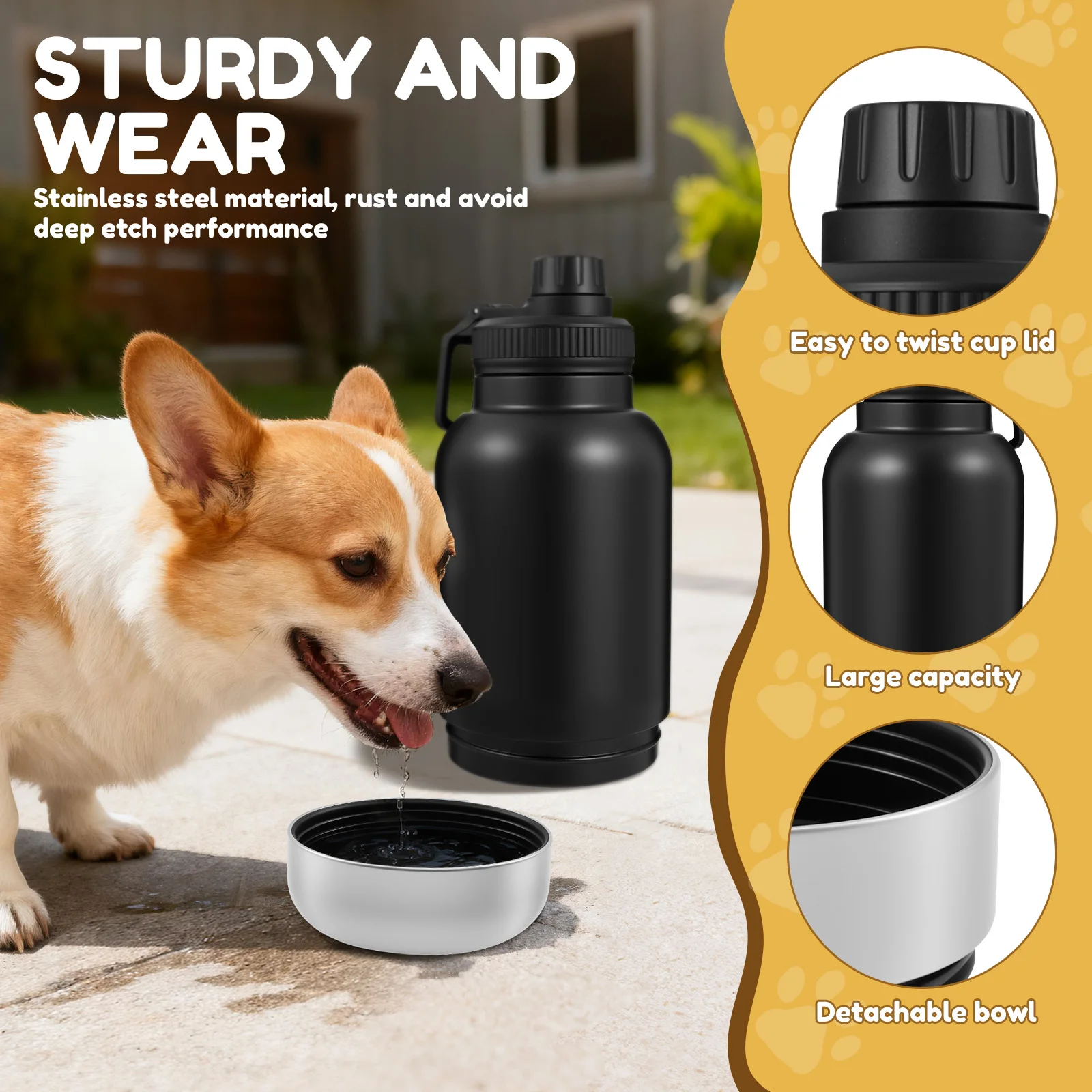 3 in 1 Stainless Steel Dog Water Bottle 32 oz Capacity Portable Leak Proof Pet Insulated Water Bottle with 2 Bowls Pet Supplies