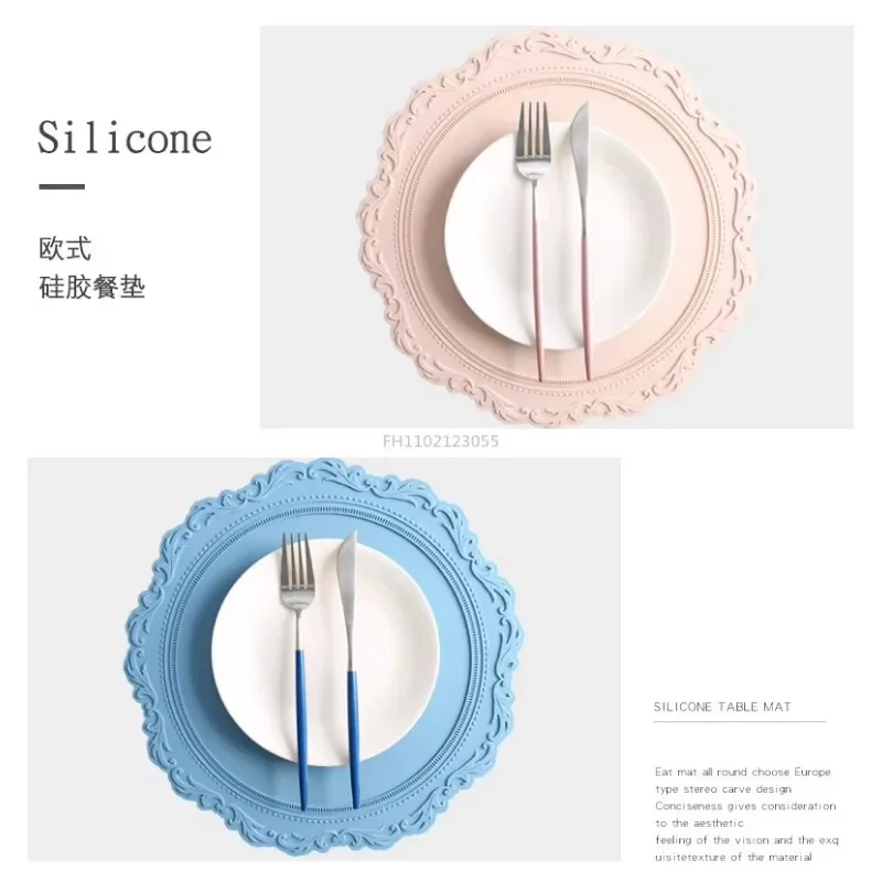 Kitchen Tablemat Oil Resistant Heat Insulation Non-Slip Coaster Bowl Pads Home Washable Cup Mat 34CM Silicone Lace Placemat