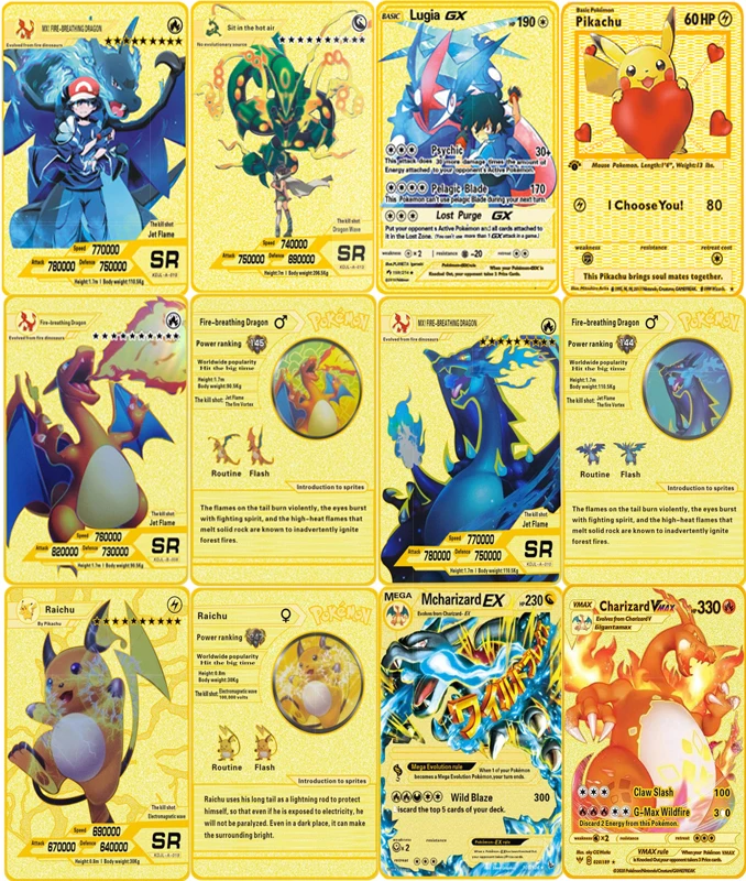 Карточка для игры Pokemon 27 стилей редкая Charizard GX MEGA золотая металлическая карточка