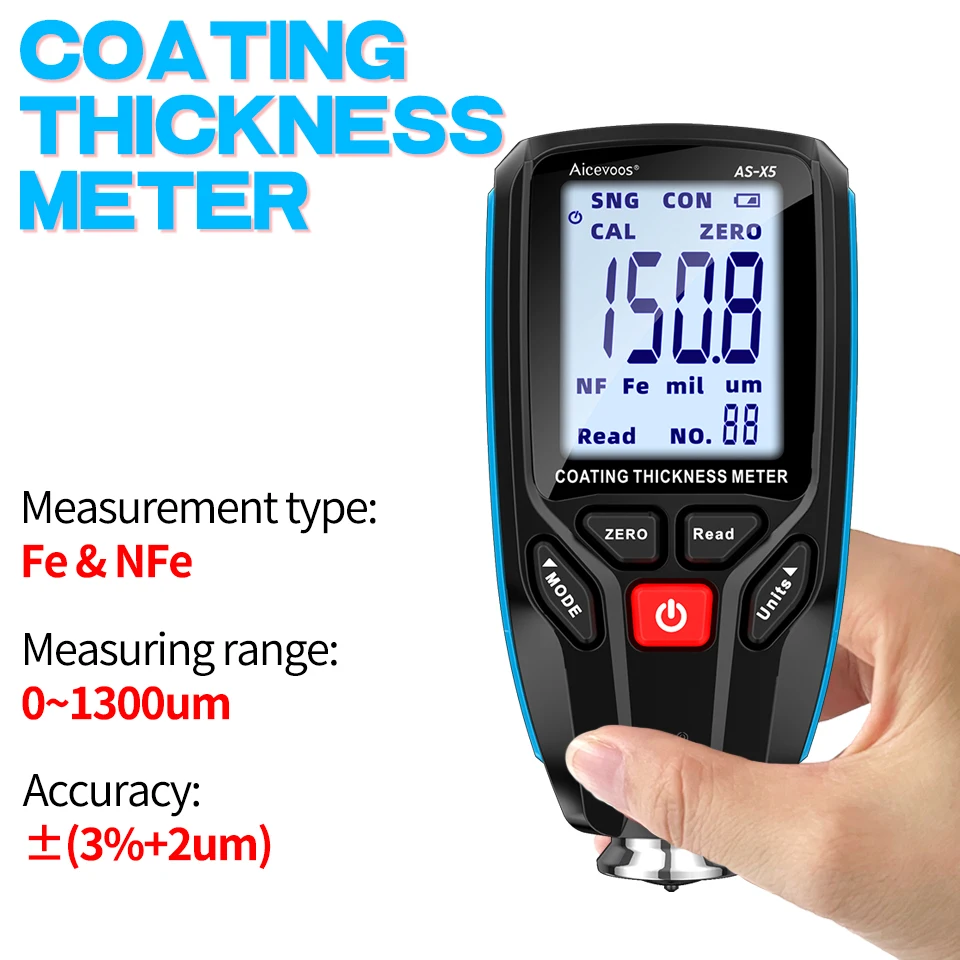 

Aicevoos Coating Thickness Gauge Car Paint Film Thickness Tester Measuring Meter FE NFE for Automotive Metal Ceramic 0-1300um