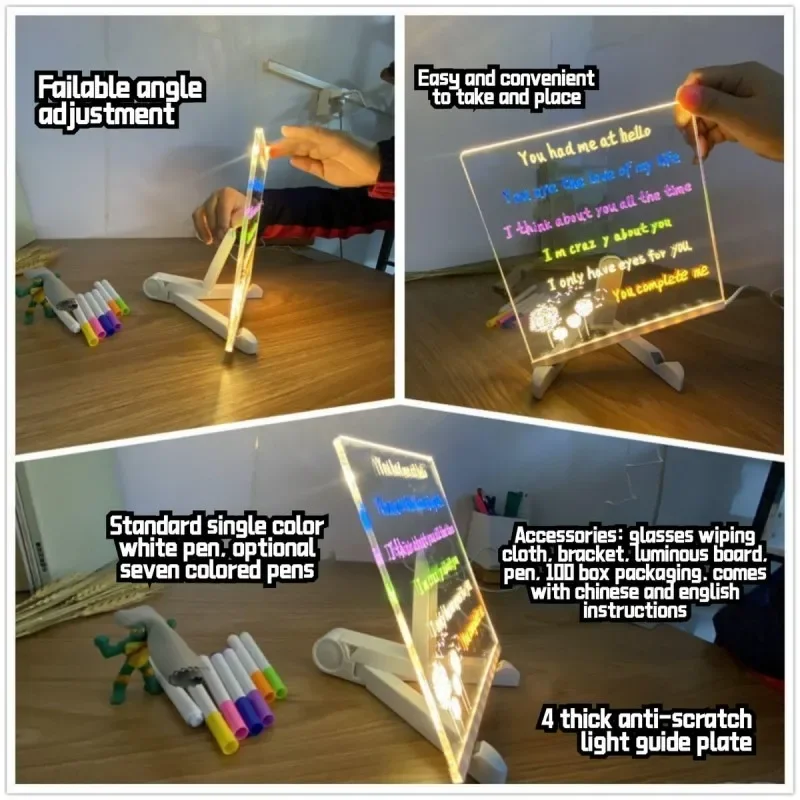 1개 LED 노트 보드 야간 조명 7색 펜 아크릴 메시지 보드 DIY 어린이 조명 그림판 어린이 생일 선물