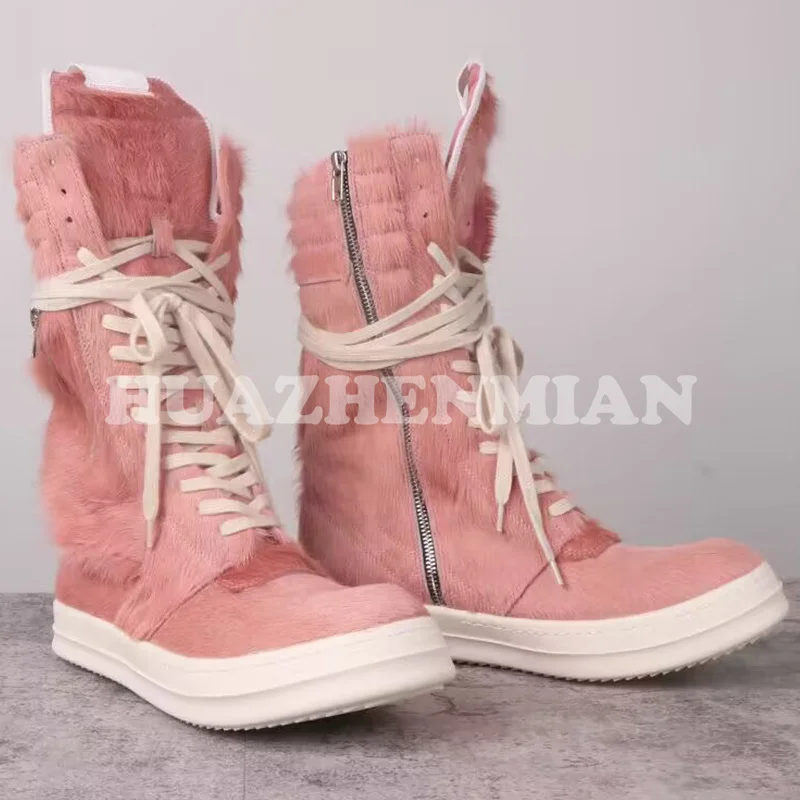 

Unisex Style Long Boots Spring Autumn 2023 New Horsehair Upper Round Head Thick Bottom Long Boots Fashion Versatile Female Shoes