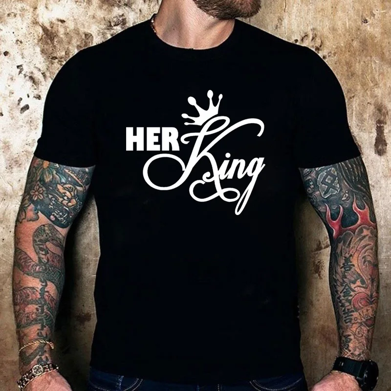 Her King His Queen Couples T Shirt Crown Print Couple Tshirt Summer Fashion Woman T-shirt Casual O-Neck Tops Lovers Tee Shirt