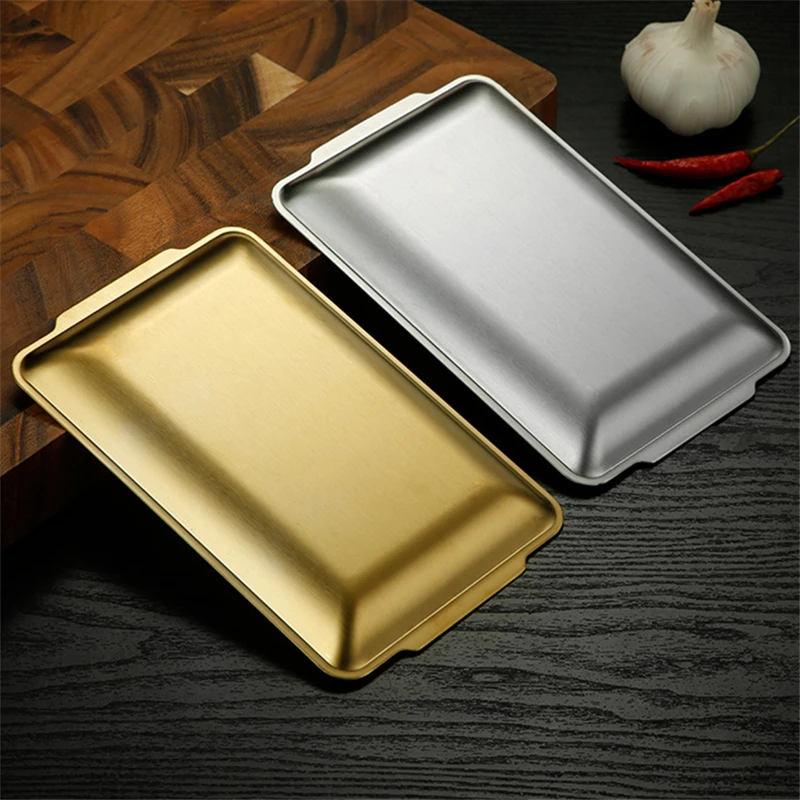 Thicken Stainless Steel Food Storage Shallow Trays BBQ Sushi Flat Dish Bread Pastry Baking Pan Kitchen Fruit Vegetable Plate storage tray kitchen tray bamboo organizer tray