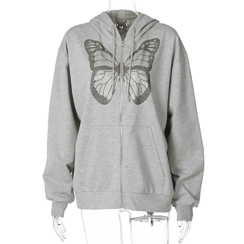 2024 Women's New All-match Casual Top Female Solid Pullover Woman Butterfly Print Long Sleeve Hooded Sweatshirt for Fall/winter