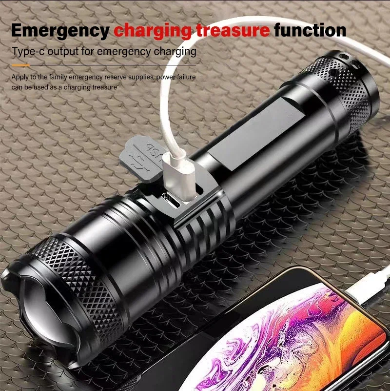 Description Picture 5 of itemKDULIT Powerful LED Flashlight Ultra Bright Zoomable Tactical Torch Built-in Battery USB Rechargeable Camping Emergency Lamp