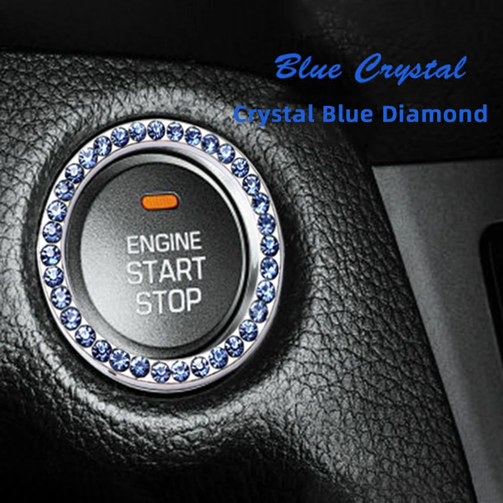 Car Start Stop Ignition Push Button Decor Rings Rhinestone Ignition Key Rings Sticker Rings Auto Car Accessories